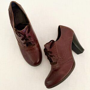 BOC Burgundy Brown Leather Ankle Boots Size 9 Oxford High Heeled Velvet Lace Up